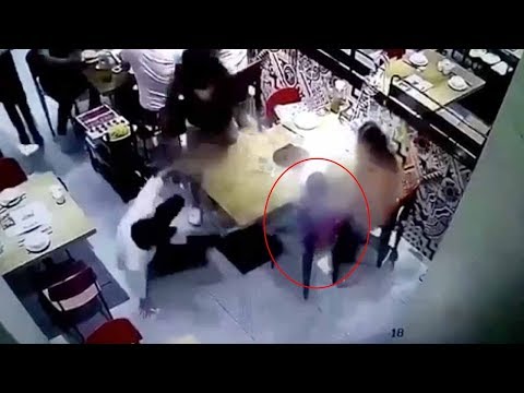 waiter slips and spills boiling soup all