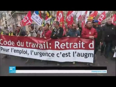 بالفيديو السلطات الفرنسية تسمح بتنظيم مسيرة احتجاجية ضد قانون العمل