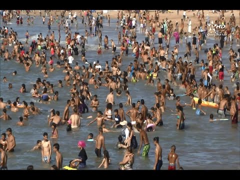 بالفيديو أجواء من الاصطياف المشمس على شاطئ تمارة 2016