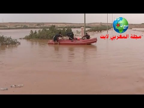شاهد فيضان في وادي الساقية الحمراء داخل مدينة العيون
