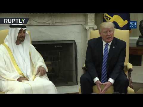 لحظة استقبال الرئيس الأميركي دونالد ترامب لولي عهد أبوظبي