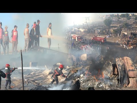 بالفيديو  حريق هائل يلتهم سوق الصالحين لبيع الخشب