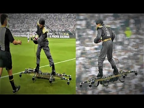 شاهد شاهد مخترع السكوتر الهوائي يقدّم اختراعه في مباراة كرة قدم