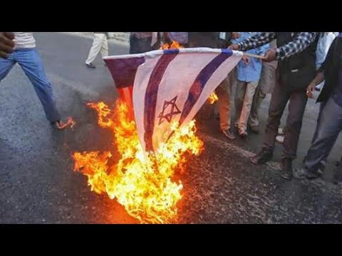 لحظة حرق راية إسرائيل أمام البرلمان