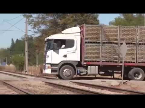 شاهد قطار مسرع يطيح بشاحنة