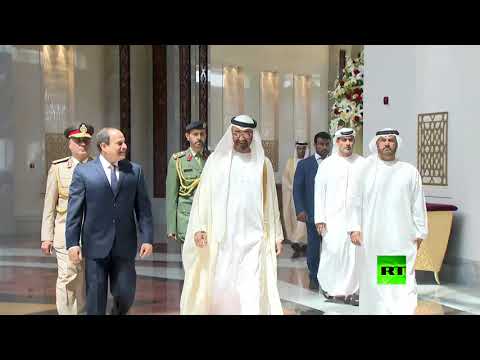 لحظة استقبال الشيخ محمد بن زايد آل نهيان للرئيس السيسي