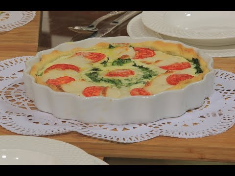 طريقة إعداد كيش بالطماطم المشوية والسبانخ والموتزاريلا