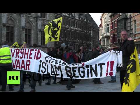 شاهد تظاهرة معادية للأسلمة في بلجيكا