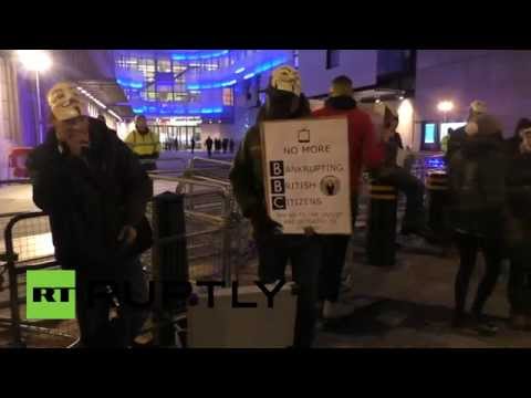 حركة anonymous تنظِّم مظاهرة ضد هيئة بي بي سي البريطانية