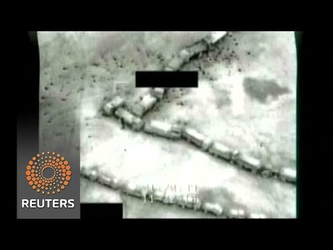 a coalition airstrike bombing islamic state oil trucks in syria